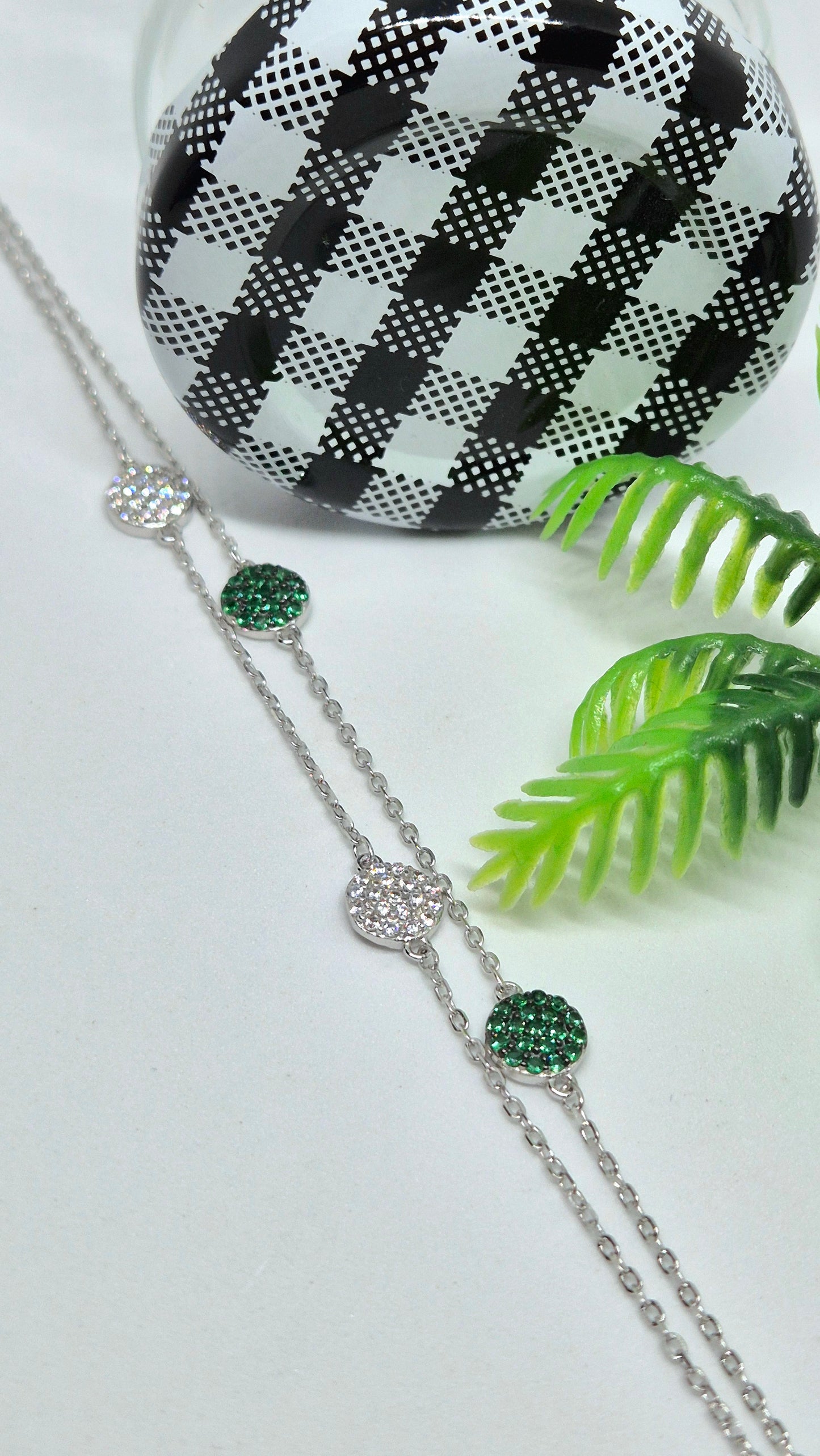 Double chain Green Dimond Bracelet