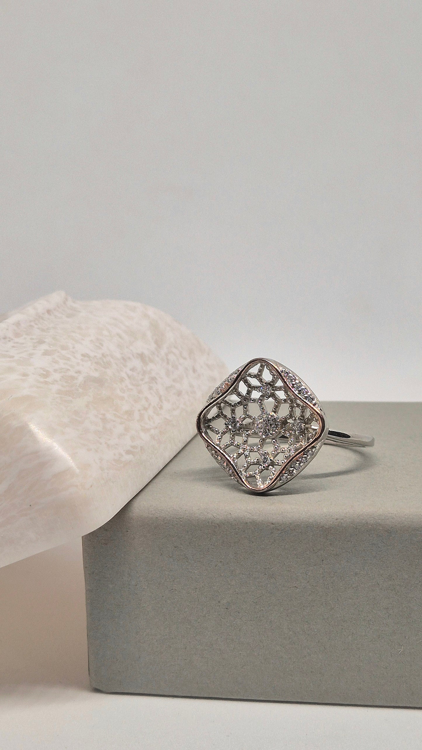 Lattice Square Crystal Ring