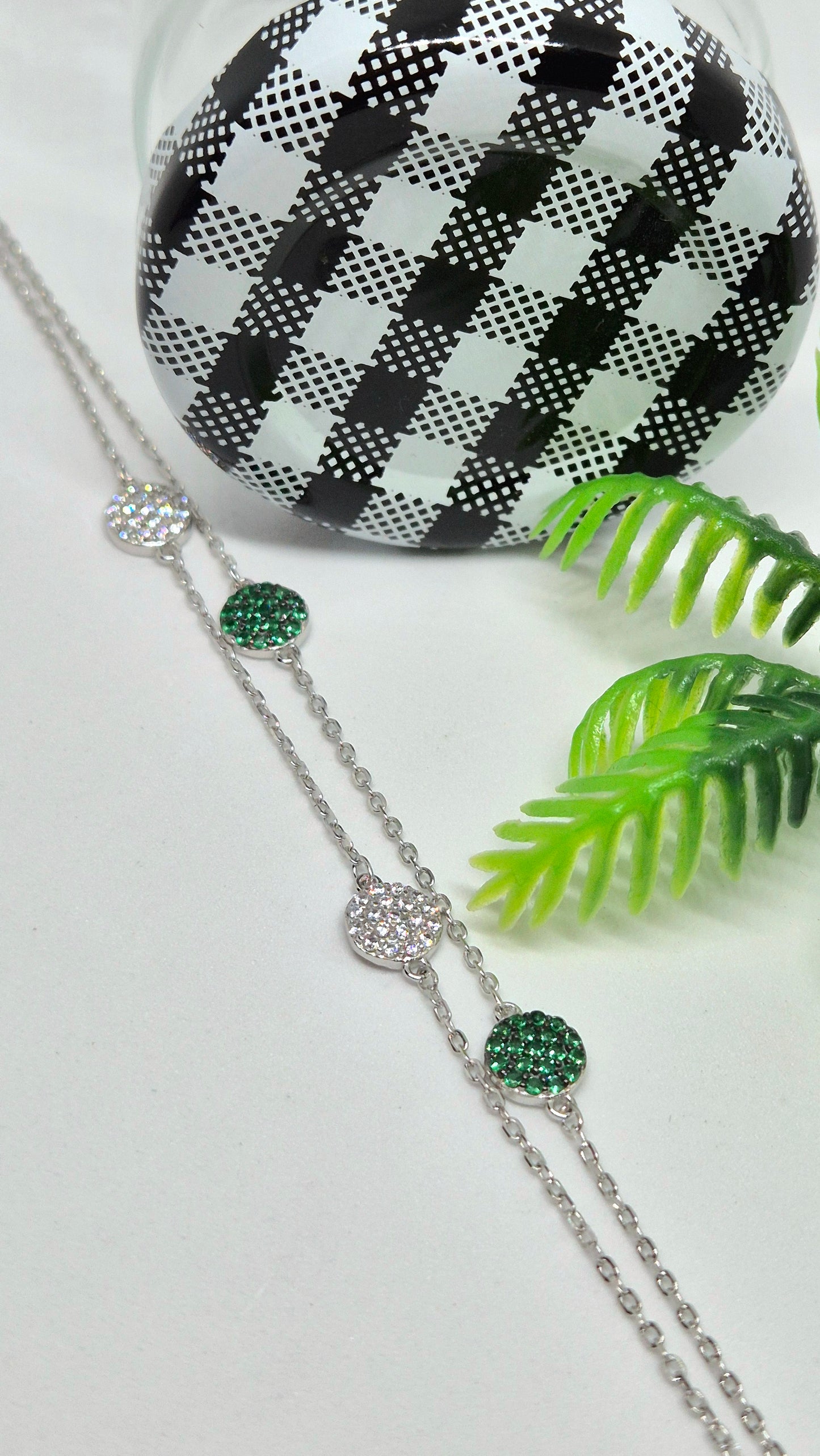 Double chain Green Dimond Bracelet