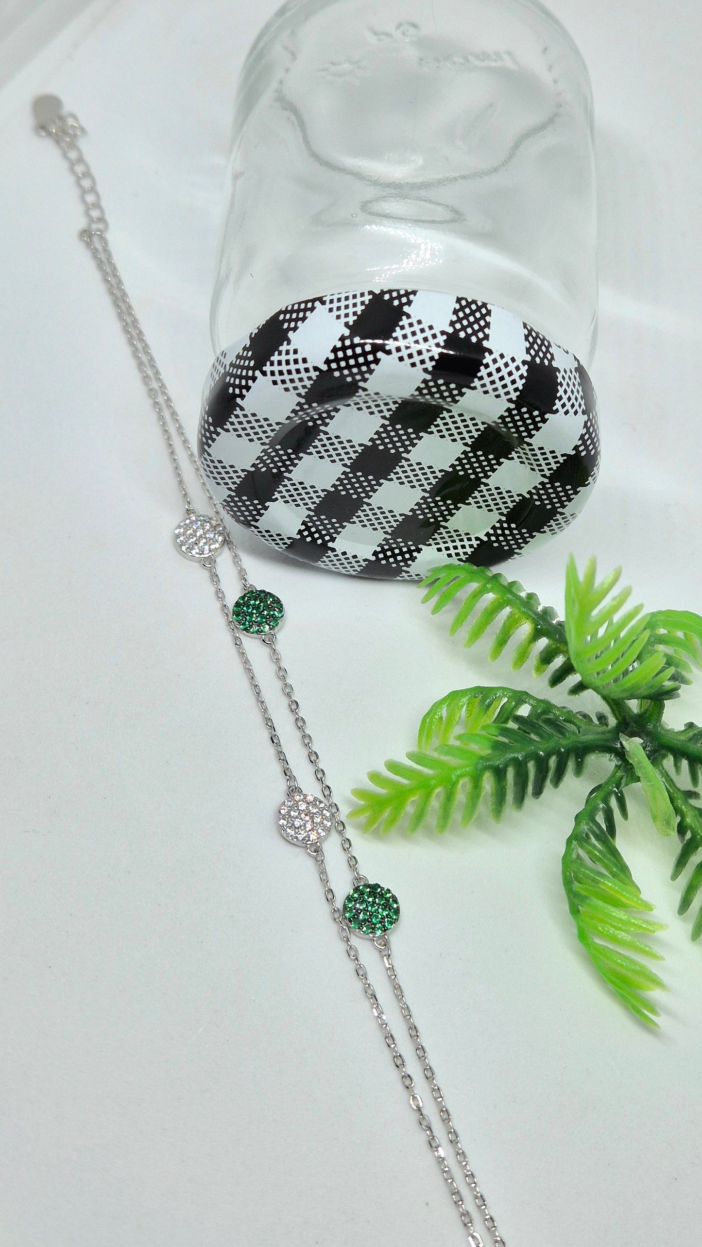 Double chain Green Dimond Bracelet