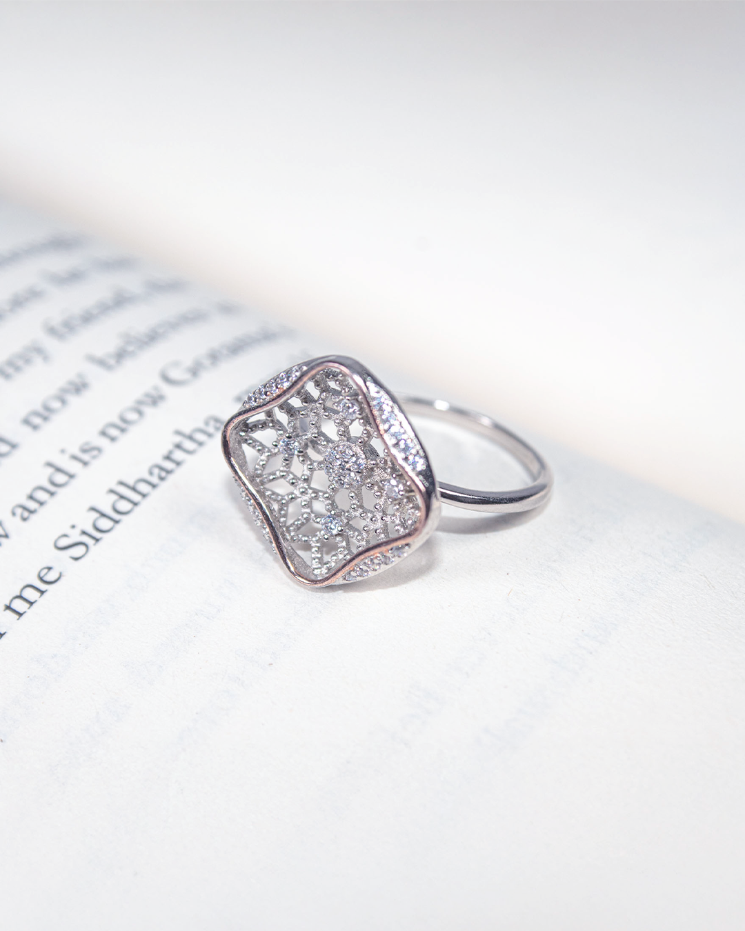 Lattice Square Crystal Ring